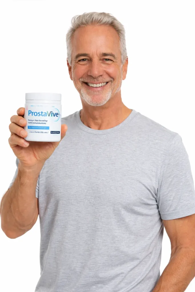 James K. age 55 verified ProstaVive customer holding ProstaVive supplement bottle
