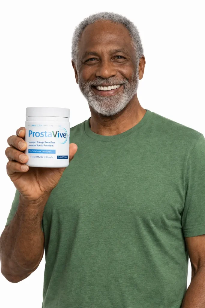 Robert M. age 58 verified ProstaVive customer holding ProstaVive supplement bottle